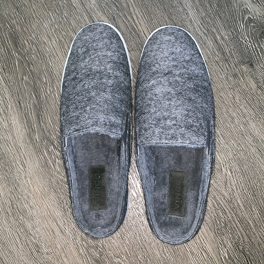 Vince Shearling Lined Verrell Slide Mule Sneakers, Felt Pewter size 7.5